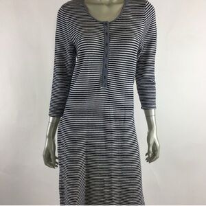 Postmark Anthropologie XL navy white striped long henley slit top
